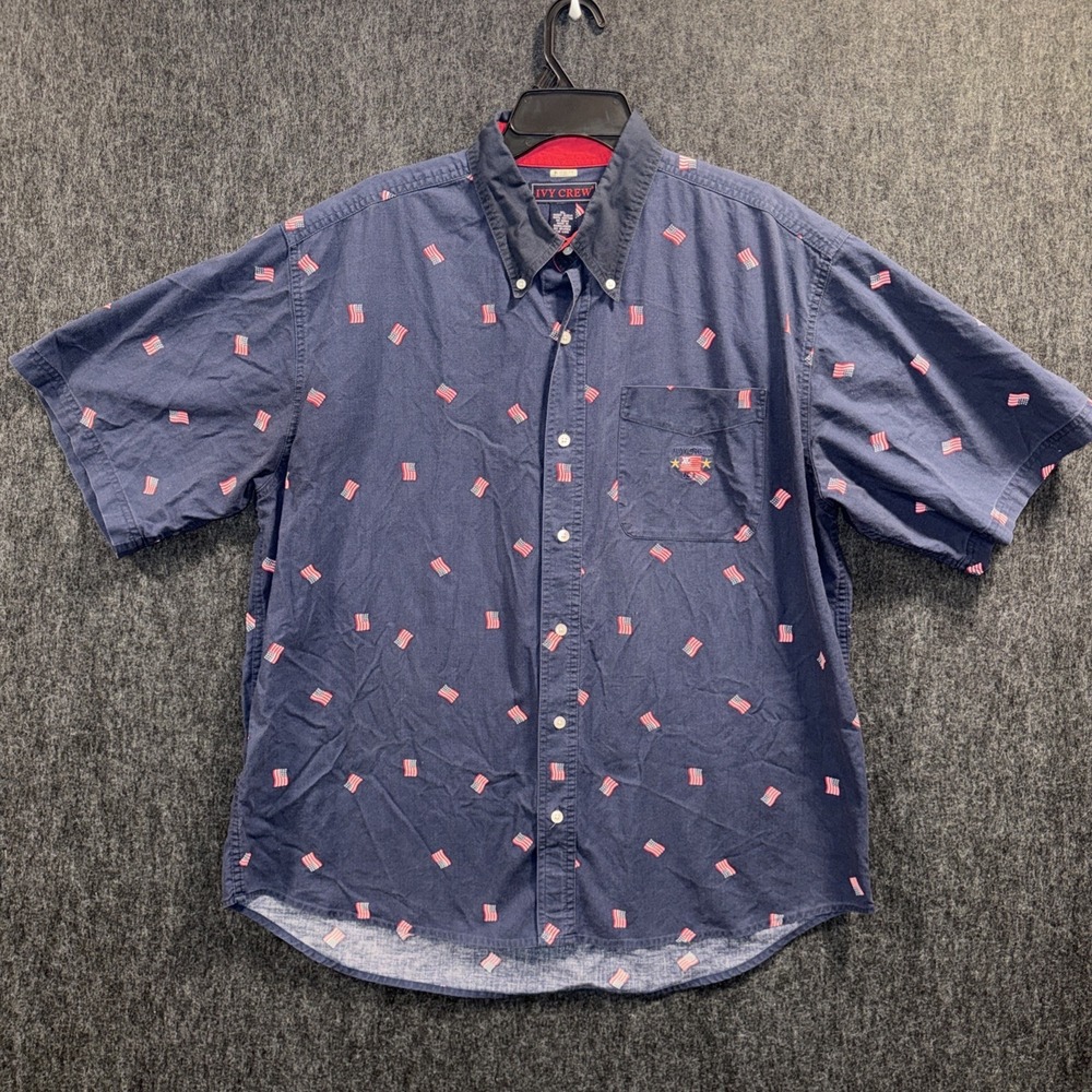Ivy Crew Mens XL USA Flag Print Casual Button Up Short Sleeve Patriotic July 4th